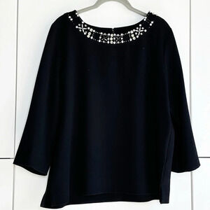 Karl Lagerfeld Paris Black Rhinestone Blouse Top Embellished Crystals Size Large